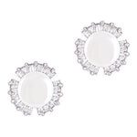 ORROUS & CO Women's 18K Gold Plated White Simulated Shell Pearl with Cubic Zirconia Petal Stud Earrings (7-7.5 mm)