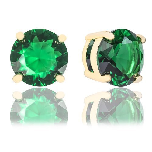 ORROUS & CO Women's 18K Yellow Gold Plated Round Cubic Zirconia Solitaire Stud Earrings (6.80 carats) - Emerald