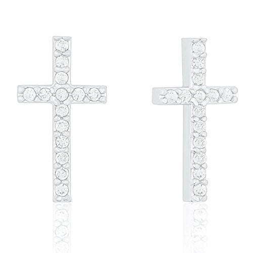 ORROUS & CO Women's 18K White Gold Plated Cubic Zirconia Cruciform Cross Stud Earrings