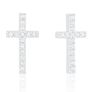 ORROUS & CO Women's 18K White Gold Plated Cubic Zirconia Cruciform Cross Stud Earrings