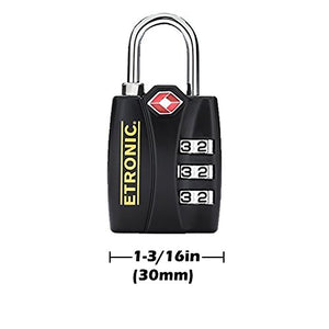 ETRONIC T6 TSA-Approved Lock TSA Open Alert Indicator Resettable Combination TSA-Accepted Luggage Lock, 1-3/16in (30mm) Wide