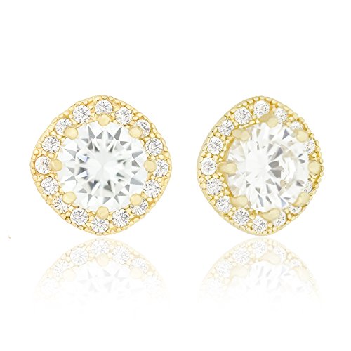 ORROUS & CO Women's 18K Yellow Gold Plated Cubic Zirconia Cushion Shape Halo Stud Earrings (1.90 carats)