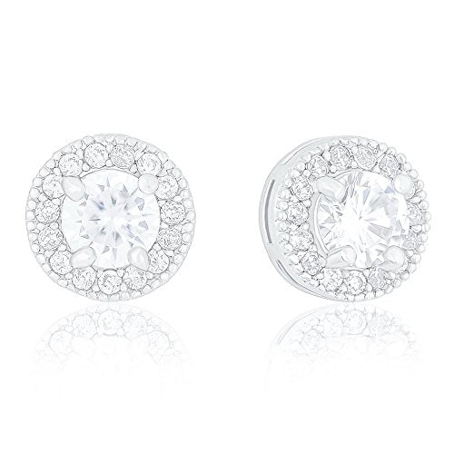 ORROUS & CO Women's 18K White Gold Plated Cubic Zirconia Round Halo Stud Unisex Earrings