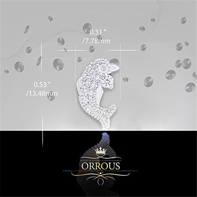ORROUS & CO Women's 18K White Gold Plated Cubic Zirconia Dolphin Stud Earrings