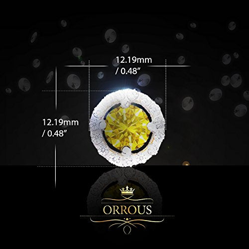 ORROUS & CO Women's 18K White Gold Plated Illusion Solitaire Cubic Zirconia Halo Stud Earrings (2.25 carats) - Citrine