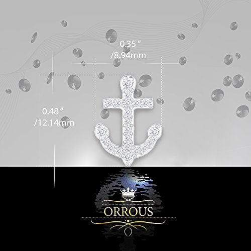 ORROUS & CO Women's 18K White Gold Plated Cubic Zirconia Anchor Stud Earrings
