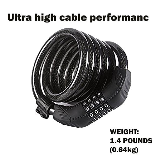 ETRONIC Security Bike Lock M8 Self Coiling Resettable Combination Lock Bike Cable Lock, 6-Feet x 5/8-Inch