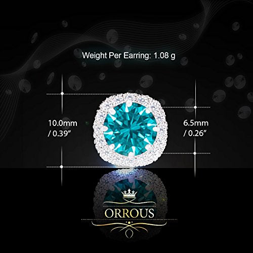 ORROUS & CO Women's 18K White Gold Plated Cubic Zirconia Cushion Shape Halo Stud Earrings (1.90 carats) - Aquamarine