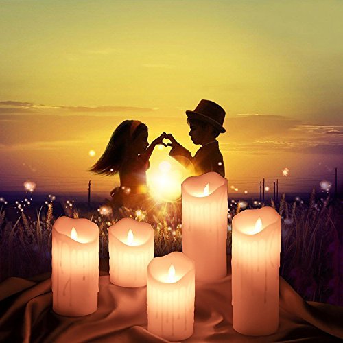 ETRONIC Real Wax 3D Dancing Flame Tear Wave Shaped Flickering Flameless Battery Powered LED Pillar Dripless Motion Candle, Ivory, for wedding, Paries Events Romantic Decorations