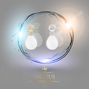 ORROUS & CO Women's 18K White Gold Plated White Simulated Shell Pearl with Cubic Zirconia Earrings (11.5-12mm, 1.20 carats)