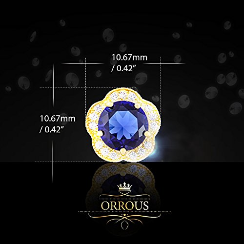 ORROUS & CO Women's 18K Yellow Gold Plated Cubic Zirconia Flower Halo Stud Earrings (2.30 carats) - Sapphire