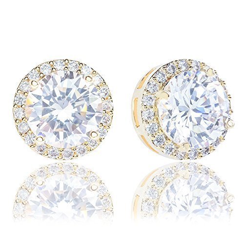 ORROUS & CO Women's 18K Gold Plated Cubic Zirconia Round Halo Stud Earrings (3.45 carats)