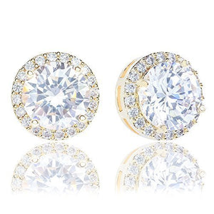 ORROUS & CO Women's 18K Gold Plated Cubic Zirconia Round Halo Stud Earrings (3.45 carats)