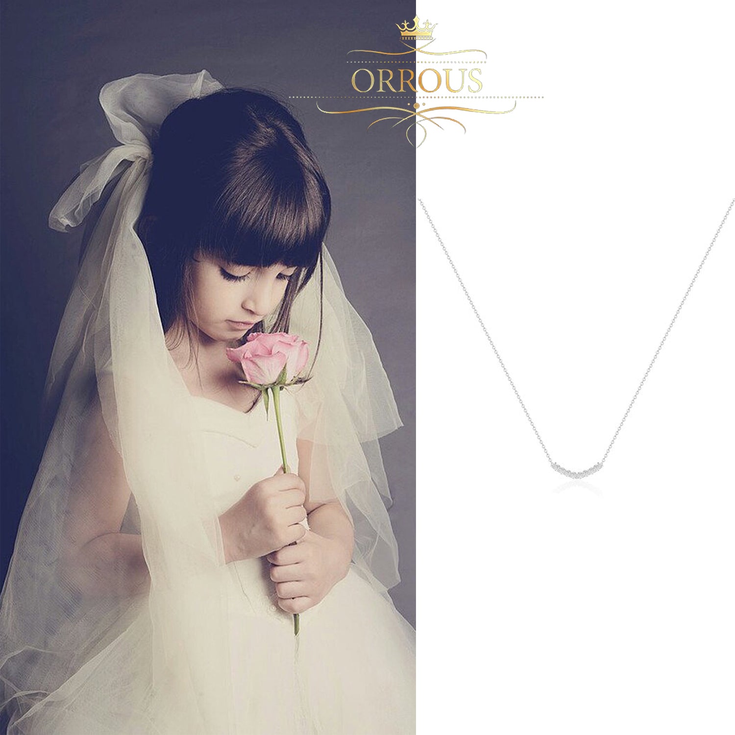 ORROUS & CO Women's 18K White Gold Plated Cubic Zirconia Arch Pendant Necklace