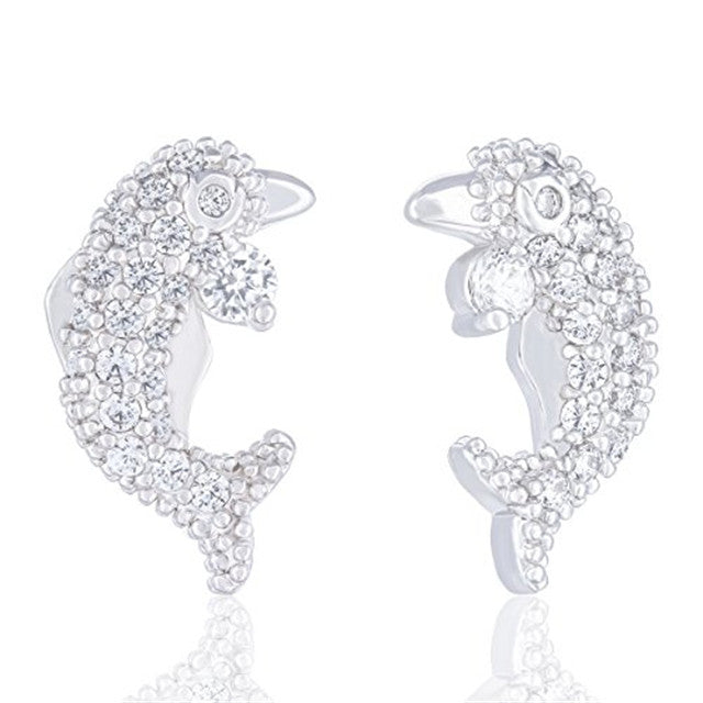 ORROUS & CO Women's 18K White Gold Plated Cubic Zirconia Dolphin Stud Earrings