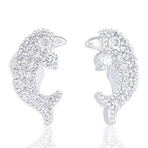 ORROUS & CO Women's 18K White Gold Plated Cubic Zirconia Dolphin Stud Earrings