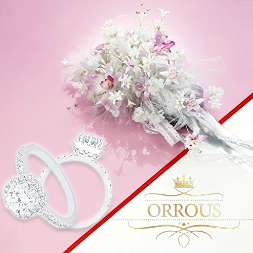 ORROUS & CO Women's 18K White Gold Plated Cushion Halo Cubic Zirconia Engagement Ring (1.90 Carats)