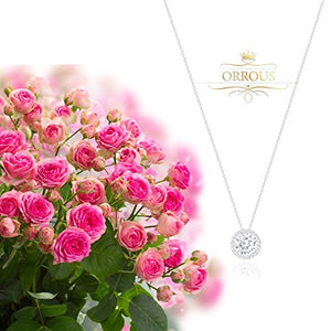 ORROUS & CO Women's 18K White Gold Plated Cubic Zirconia Round Shape Halo Pendant Necklace (3.45 Carats)