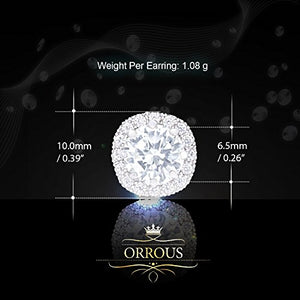ORROUS & CO Women's 18K White Gold Plated Cubic Zirconia Cushion Shape Halo Stud Earrings (1.90 carats)