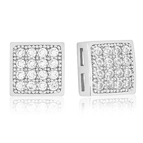 ORROUS & CO Women's 18K White Gold Plated Cubic Zirconia Unisex Square Stud Earrings