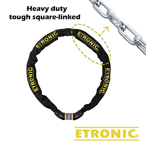 ETRONIC Bike Lock M10 Tuff Links 5-Digit Resettable Combination Hardened Steel Chain Lock, 4' x 1/4"