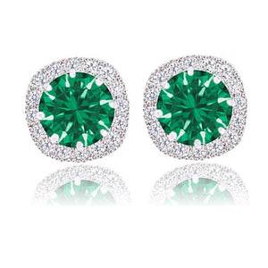 ORROUS & CO Women's 18K White Gold Plated Cubic Zirconia Cushion Shape Halo Stud Earrings (1.90 carats) - Emerald