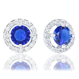 ORROUS & CO Women's 18K White Gold Plated Illusion Solitaire Cubic Zirconia Halo Stud Earrings (2.25 carats) - Sapphire