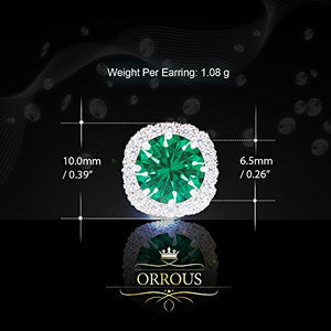 ORROUS & CO Women's 18K White Gold Plated Cubic Zirconia Cushion Shape Halo Stud Earrings (1.90 carats) - Emerald