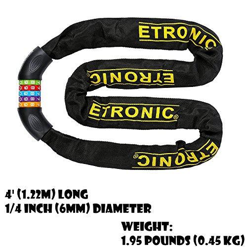 ETRONIC Bike Lock M10 Tuff Links 5-Digit Resettable Combination Hardened Steel Chain Lock, 4' x 1/4"