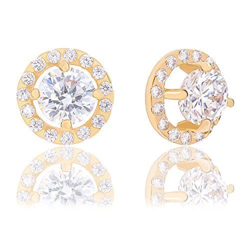 ORROUS & CO Women's 18K Yellow Gold Plated Illusion Solitaire Cubic Zirconia Halo Stud Earrings (2.25 carats)