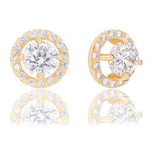ORROUS & CO Women's 18K Yellow Gold Plated Illusion Solitaire Cubic Zirconia Halo Stud Earrings (2.25 carats)