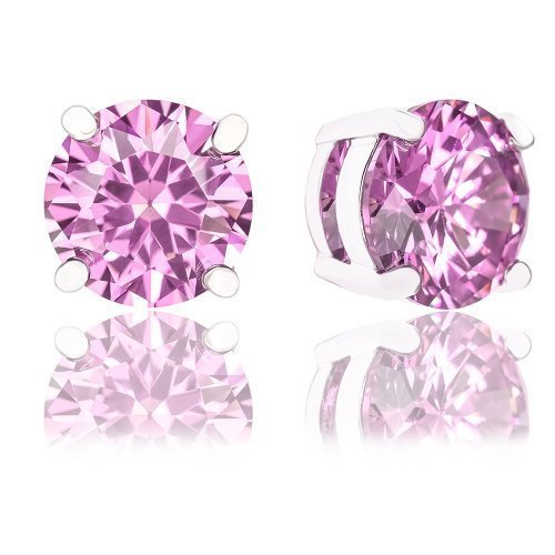 ORROUS & CO Women's 18k Gold Plated Round Cubic Zirconia Solitaire Stud Earrings (6.80 carats) - Pink