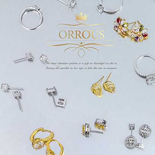 ORROUS & CO Women's 18K White Gold Plated Cubic Zirconia Cushion Shape Halo Stud Earrings