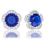 ORROUS & CO Women's 18K White Gold Plated Cubic Zirconia Flower Halo Stud Earrings (2.30 carats) - Sapphire