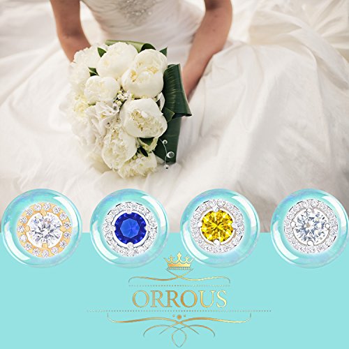 ORROUS & CO Women's 18K White Gold Plated Illusion Solitaire Cubic Zirconia Halo Stud Earrings (2.25 carats) - Citrine