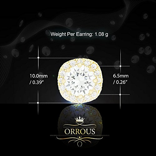 ORROUS & CO Women's 18K Yellow Gold Plated Cubic Zirconia Cushion Shape Halo Stud Earrings (1.90 carats)