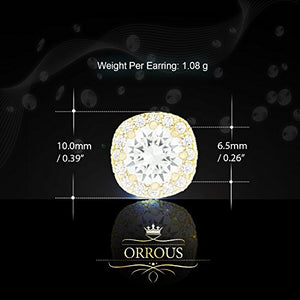 ORROUS & CO Women's 18K Yellow Gold Plated Cubic Zirconia Cushion Shape Halo Stud Earrings (1.90 carats)