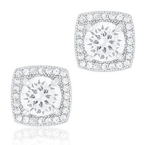 ORROUS & CO Women's 18K White Gold Plated Cubic Zirconia Cushion Shape Halo Stud Earrings