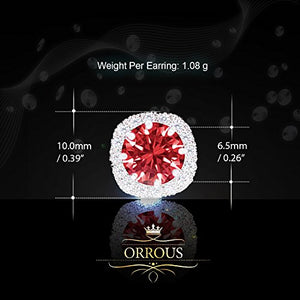 ORROUS & CO Women's 18K White Gold Plated Cubic Zirconia Cushion Shape Halo Stud Earrings (1.90 carats) - Ruby