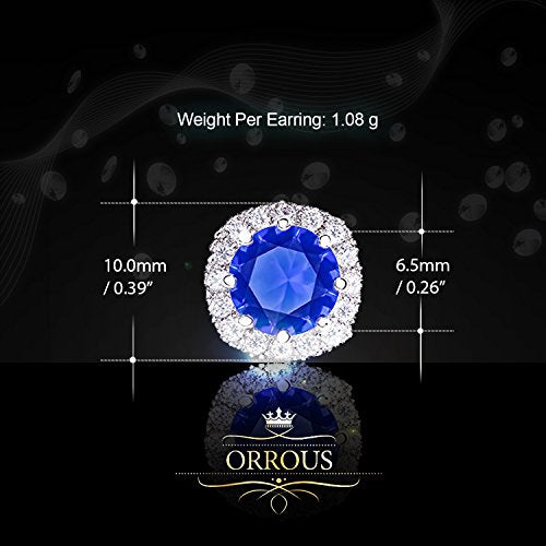 ORROUS & CO Women's 18K White Gold Plated Cubic Zirconia Cushion Shape Halo Stud Earrings (1.90 carats) - Sapphire