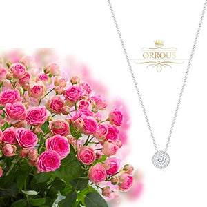 ORROUS & CO Women's 18K White Gold Plated Cubic Zirconia Cushion Shape Halo Pendant Necklace (1.90 Carats)
