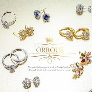ORROUS & CO Women's 18K White Gold Plated Cubic Zirconia Flower Halo Stud Earrings (2.30 carats) - Sapphire