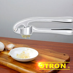 OTRON Premium Garlic Press, Stainless Steel, Garlic Mincer, Professional Heavy Duty, Soft-Handled, Crush Garlic Cloves, Ginger