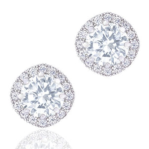 ORROUS & CO Women's 18K White Gold Plated Cubic Zirconia Cushion Shape Halo Stud Earrings (1.90 carats)