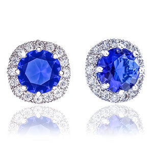 ORROUS & CO Women's 18K White Gold Plated Cubic Zirconia Cushion Shape Halo Stud Earrings (1.90 carats) - Sapphire