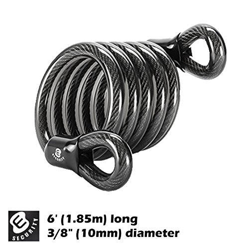 ETRONIC Security Self Coiling Lock M6L Looped End Cable, 6-Feet x 3/8-Inch