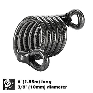 ETRONIC Security Self Coiling Lock M6L Looped End Cable, 6-Feet x 3/8-Inch