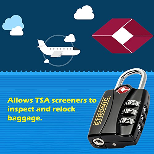 ETRONIC T6 TSA-Approved Lock TSA Open Alert Indicator Resettable Combination TSA-Accepted Luggage Lock, 1-3/16in (30mm) Wide