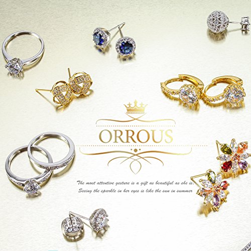 ORROUS & CO Women's 18k White Gold Plated Bezel Cubic Zirconia Solitaire Stud Earrings (5.00 carats) - Emerald
