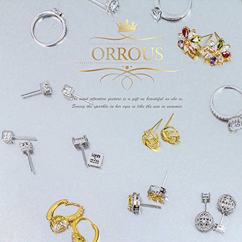 ORROUS & CO Women's 18K Gold Plated Round Simulated Shell Pearl with Cubic Zirconia Halo Stud Earrings (8-8.5 mm)